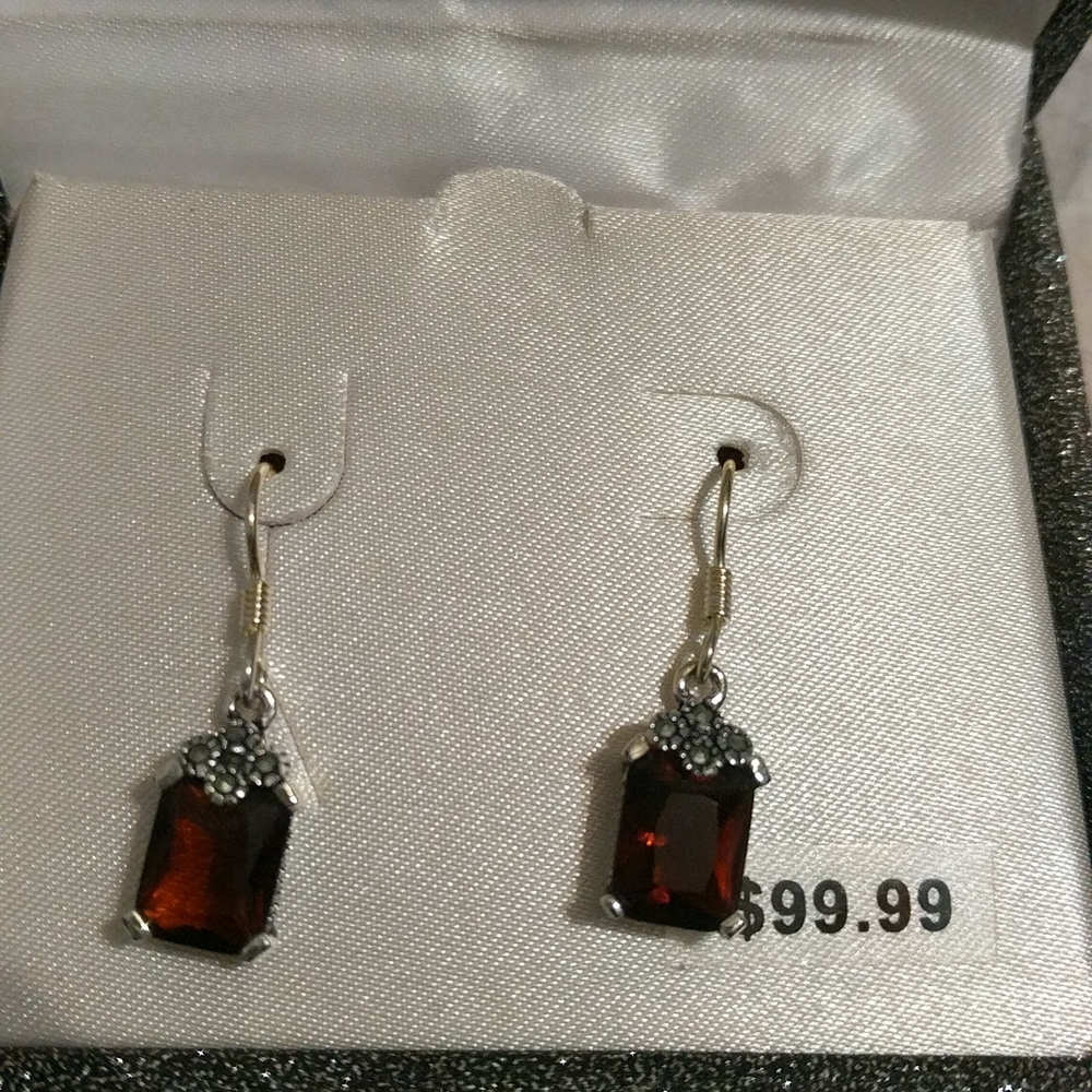 Marcasite in Sterling Silver Garnet Cubic Zirconia Earrings